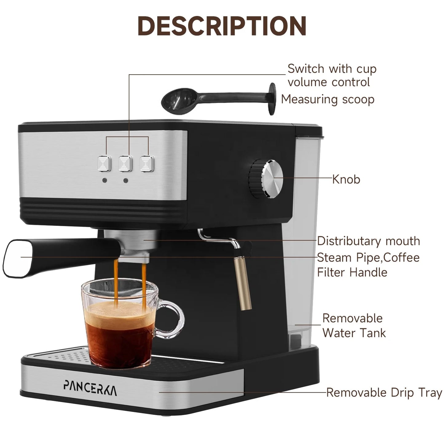 بانسيركا، منتج جديد 2 في 1، ماكينة إسبريسو منزلية عالية الضغط 19 بار، مصنوعة من المعدن، ماكينة قهوة تجارية مع رغوة الحليب