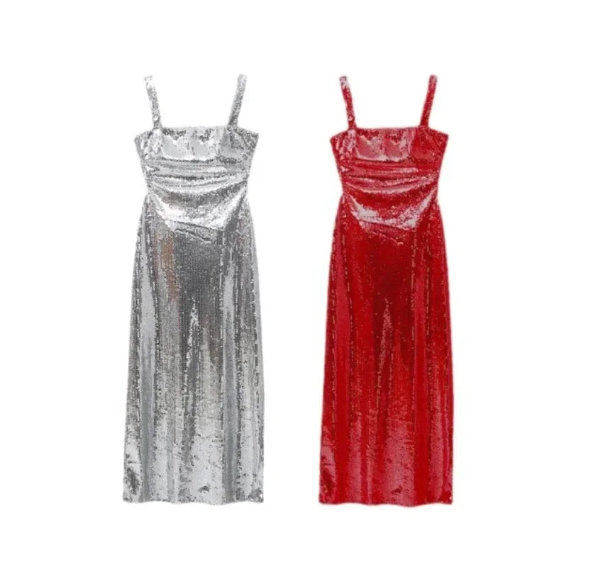 Women's Dresses Fashion Summer Suspender Backless Glitter Long Dress for Women