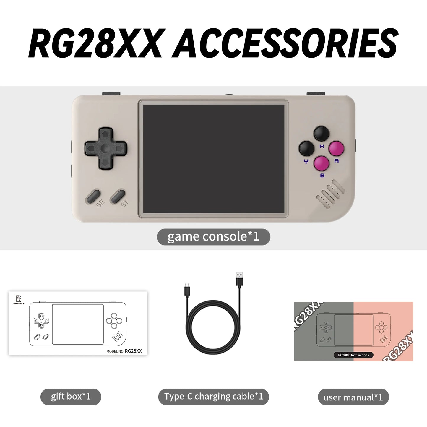 ANBERNIC RG28XX Handheld Game Console 2.83-inch 640*480 IPS Screen Linux System 3100mAh Support TV-HDMI-Output 64G 5000+ Games