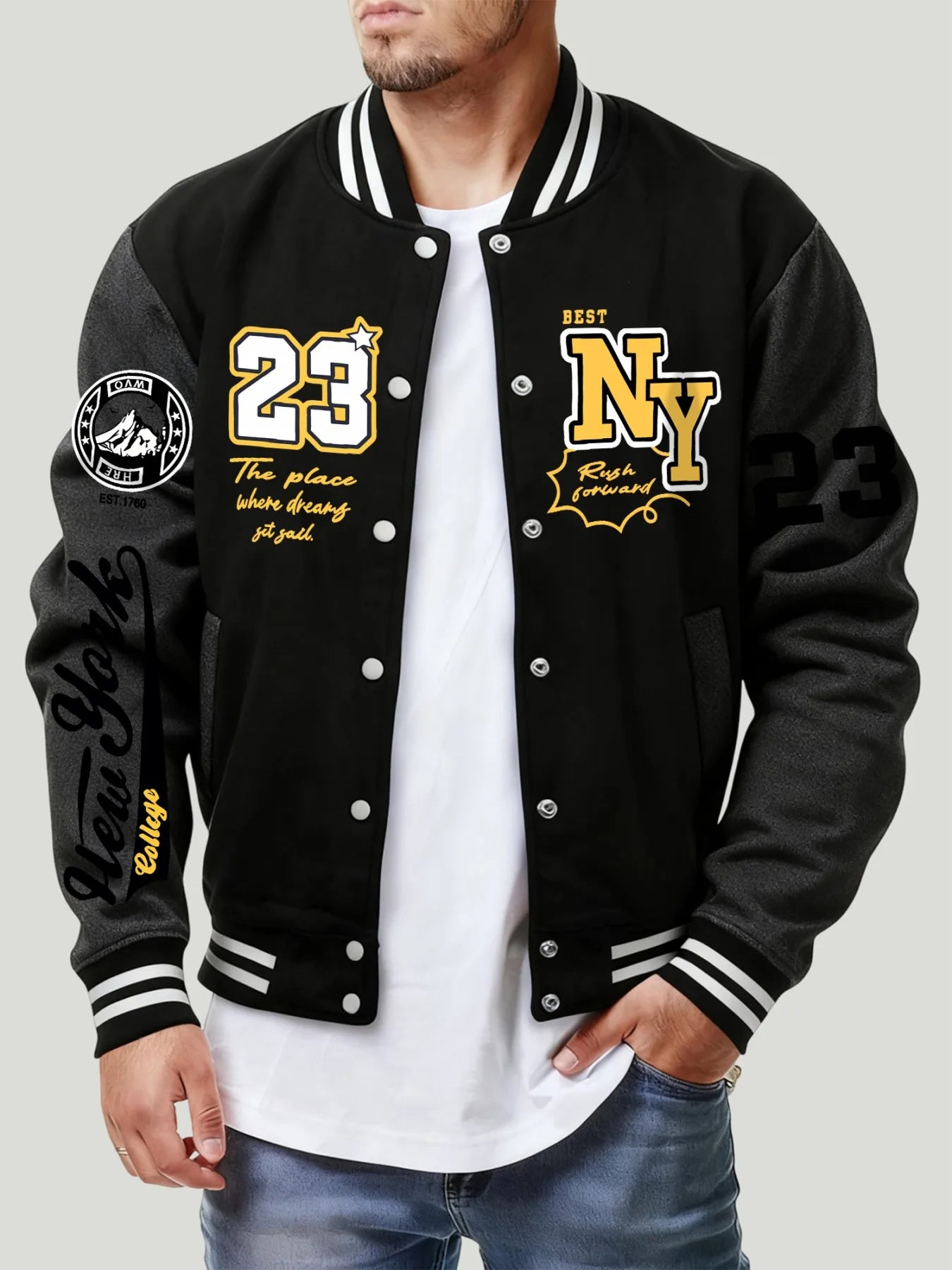 New York Art Letter 23 Prints Jackets Men Casual Pocket Baseball Coat Fashion Loose Top Autumn Hip Hop Streetwear Unisex Clothes