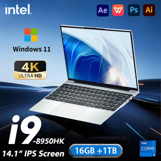 Portable Notebook Windows 11 Pro 14.1 inch  Laptop Computer HD Screen Intel Core i9 8950HK 16GB RAM 1TB 2TB SSD  laptops PC