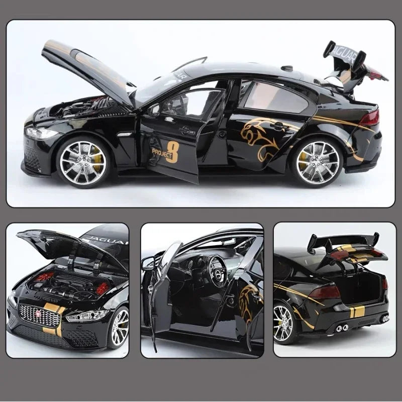 1:18 Scale Jaguar XE SV PROJECT 8 Alloy Vehicles Model Diecast Metal Sound＆Light Collectible Childrens Birthday Toy Gifts
