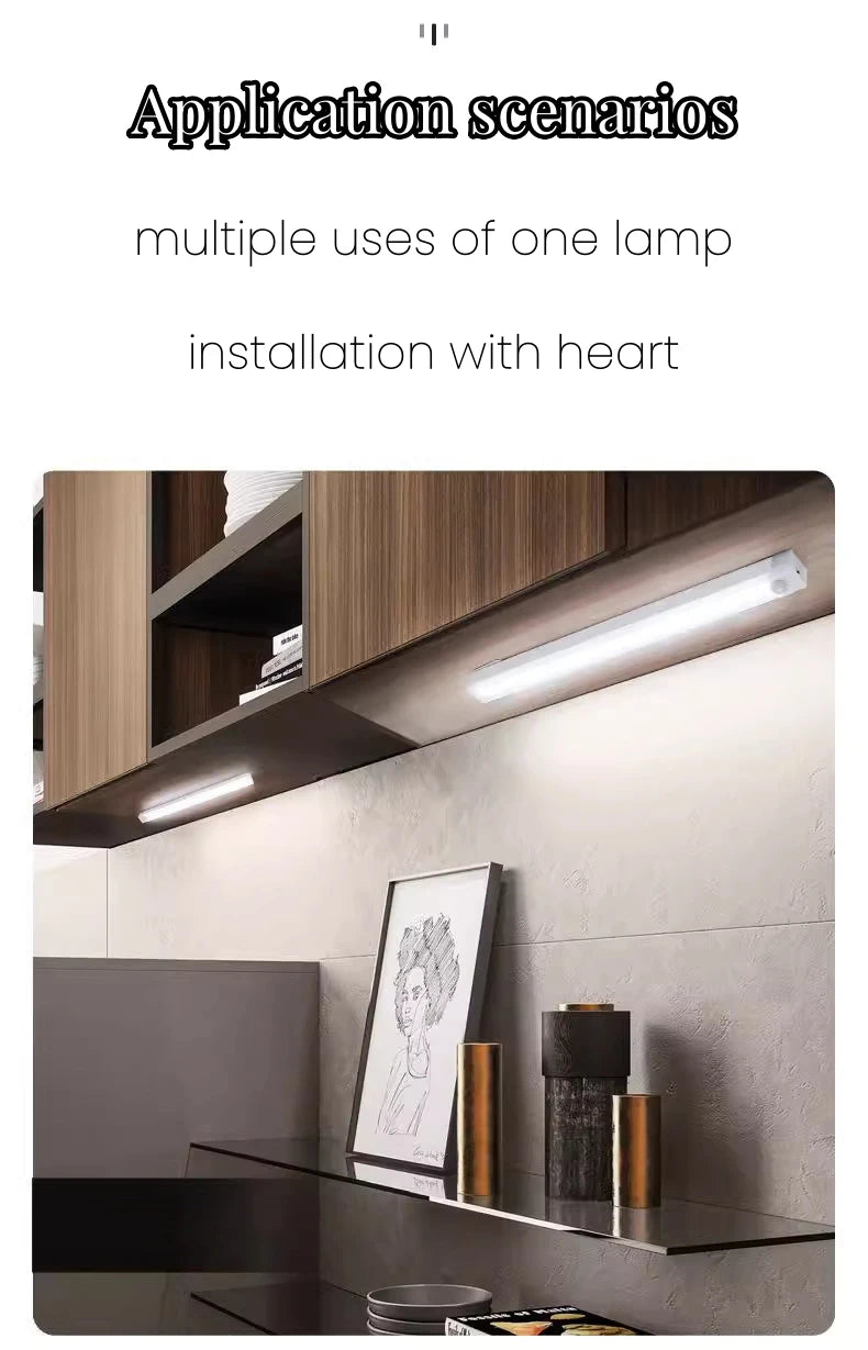 LED Motion Sensor Light USB Rechargeable Night Light Portable Cordless Magnetic Cabinet Lamp for Kitchen Room Bedside Staircase