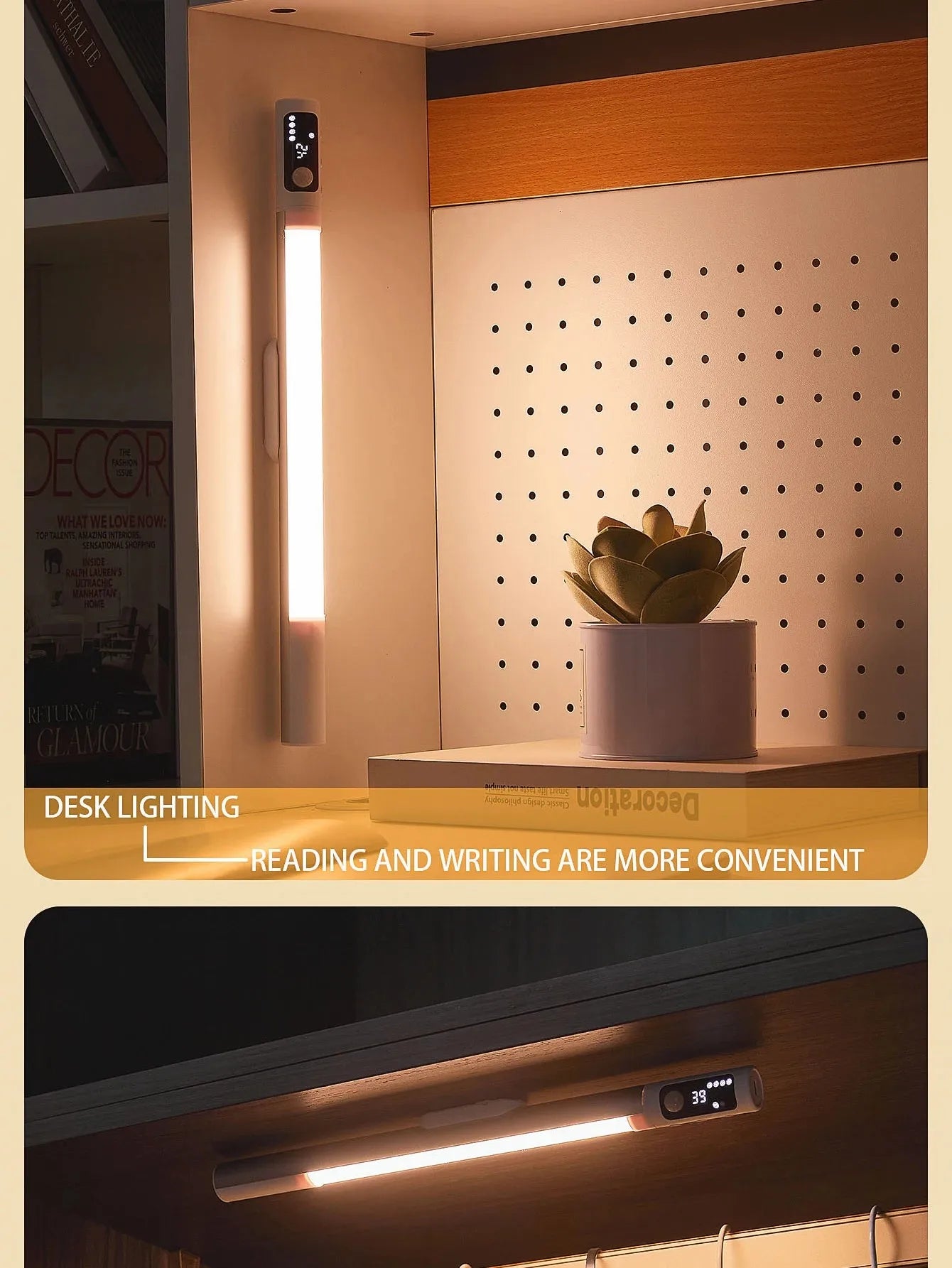 Motion Sensor Light LED Digital Display Night Light Desk Lamp USB Rechargeable Cabinet Lights For Kitchen Bedroom Wardrobe Light