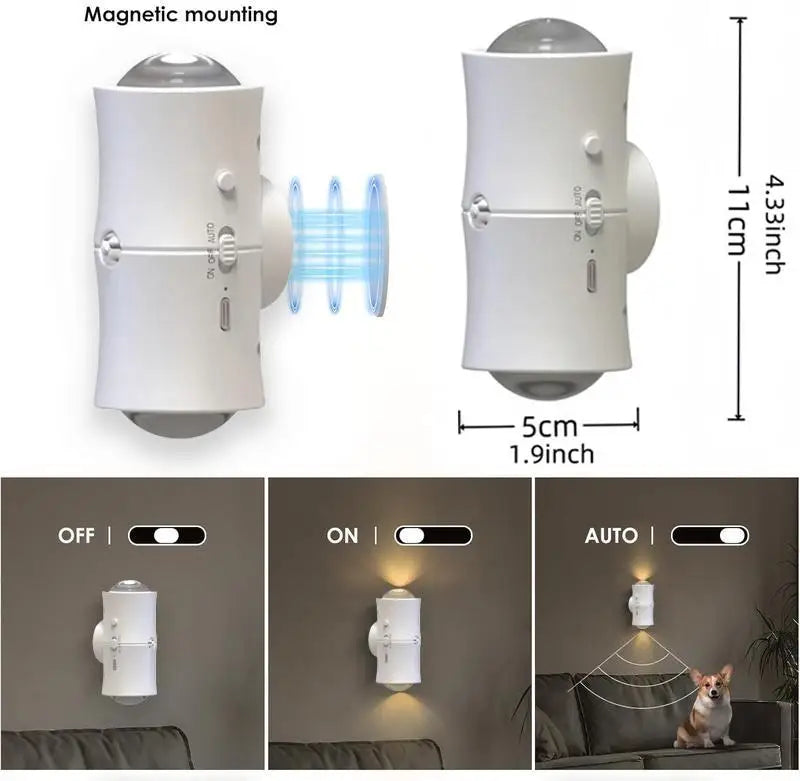 Motion Sensor LED RGB Night Light USB Charging Double Head Intelligent Human Induction 7Color Wall Lamp Suitable for Stair Aisle