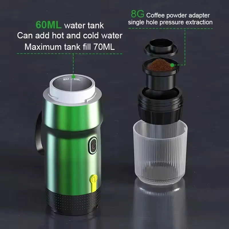 Electric Portable Coffee Machine Portable Italian Espresso Machine for Car & Home 3-in-1 Capsule Powder Travel Coffee Maker