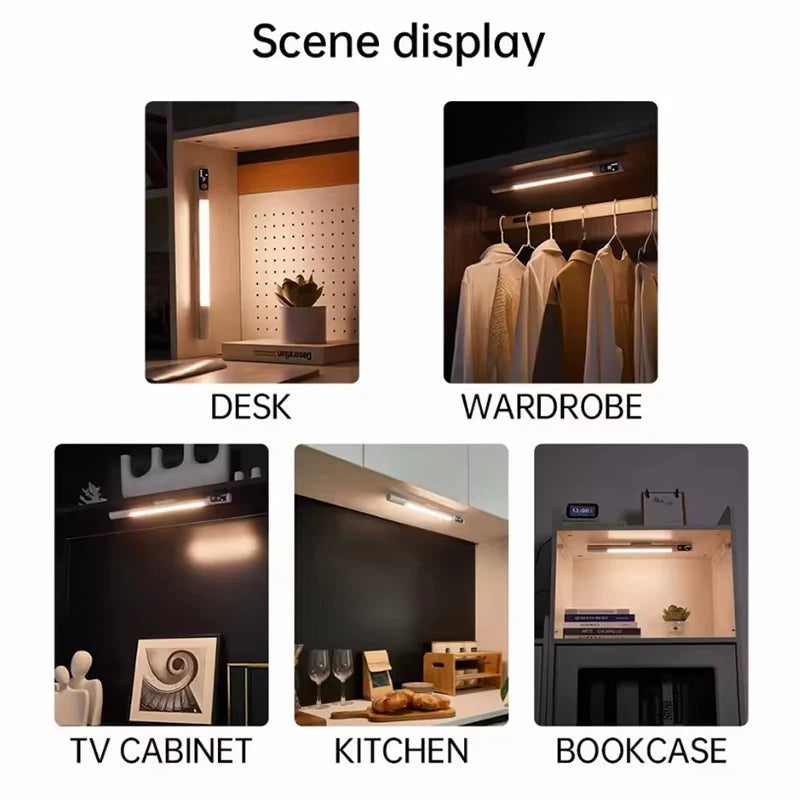 Motion Sensor Light LED Digital Display Night Light Desk Lamp USB Rechargeable Cabinet Lights For Kitchen Bedroom Wardrobe Light