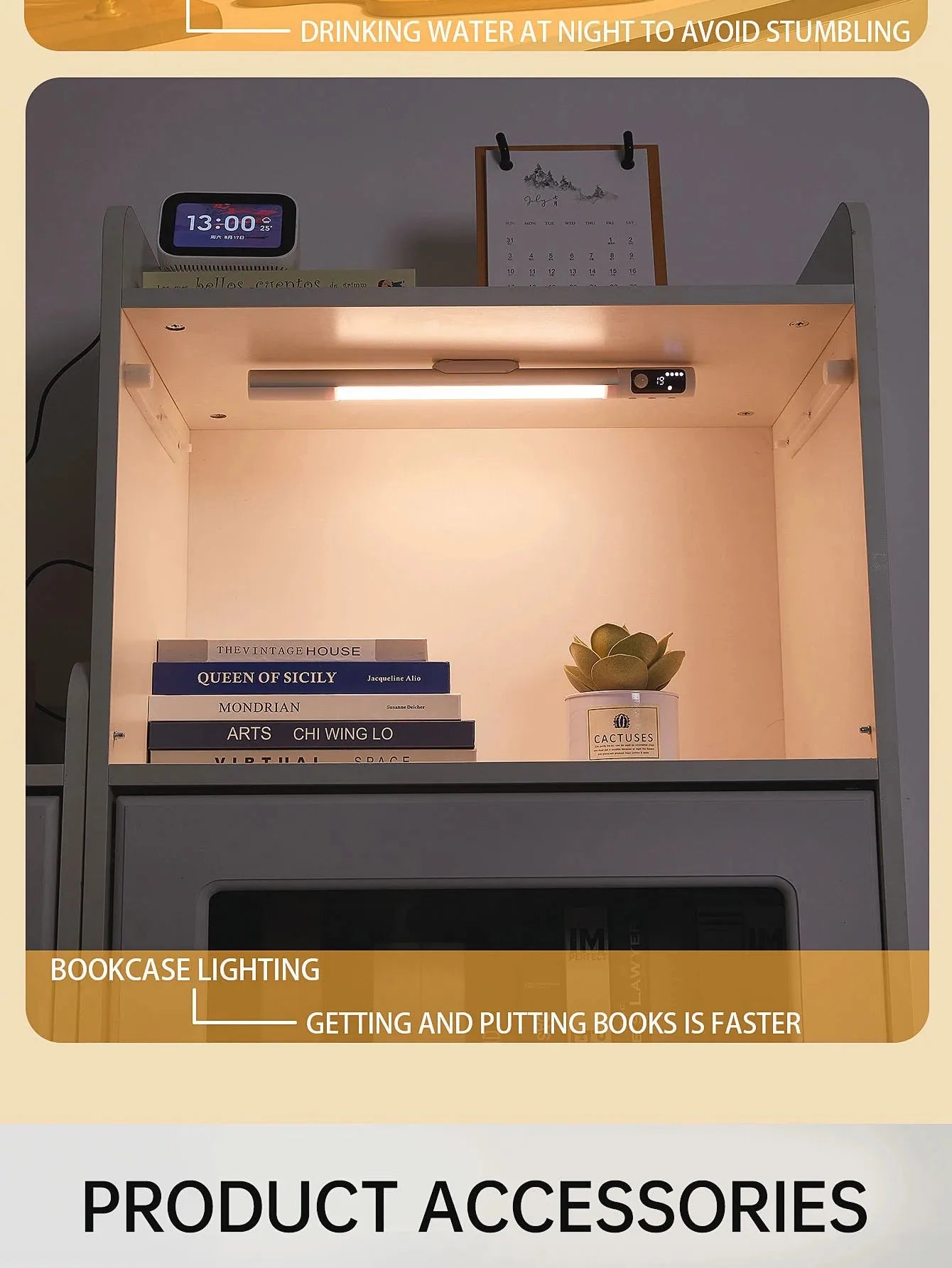 Motion Sensor Light LED Digital Display Night Light Desk Lamp USB Rechargeable Cabinet Lights For Kitchen Bedroom Wardrobe Light