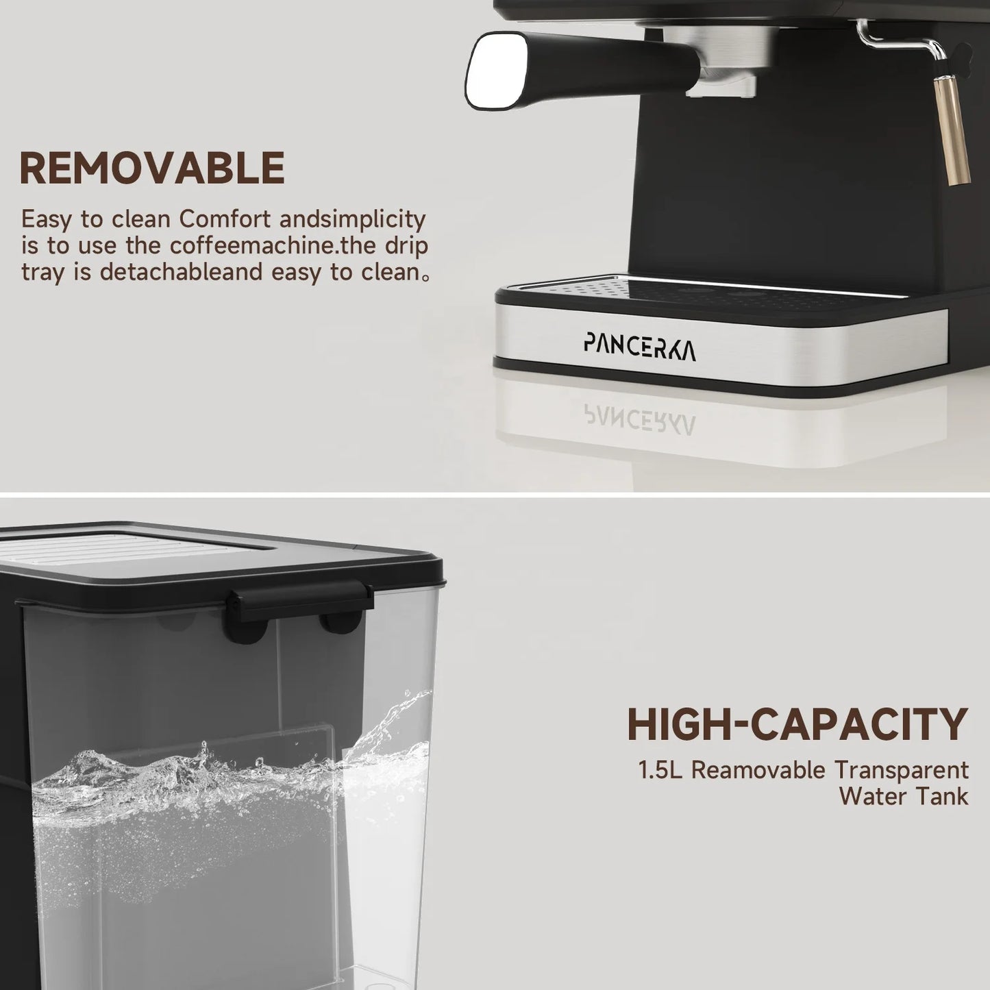 بانسيركا، منتج جديد 2 في 1، ماكينة إسبريسو منزلية عالية الضغط 19 بار، مصنوعة من المعدن، ماكينة قهوة تجارية مع رغوة الحليب