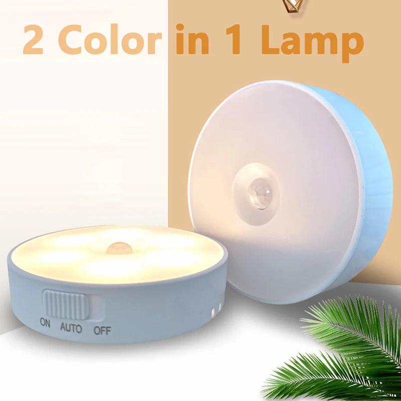 Motion Sensor Light Led USB NightLights Round Chargeable Lamp for Kids Bedroom Kitchen Stair Hallway Wardrobe Cupboard Lighting