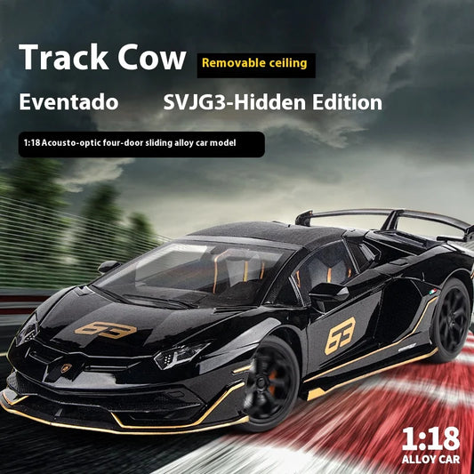1:18 Lamborghini Aventador SVJ Hidden Edition Race King Supercar Alloy Diecast Model Car Sound & Light Children Toy Gift Present