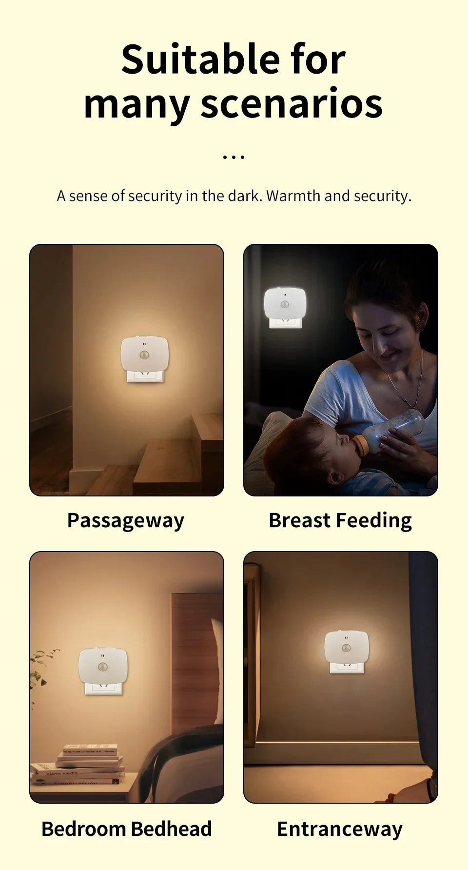 Motion Sensor Led Night Light EU US Plug Infrared Smart Sensor Wall Lamp Bedroom Toilet Hallway Kitchen Kid Nightlight 220V 110V