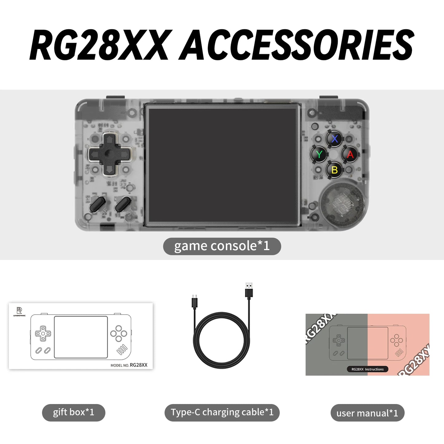 ANBERNIC RG28XX Handheld Game Console 2.83-inch 640*480 IPS Screen Linux System 3100mAh Support TV-HDMI-Output 64G 5000+ Games