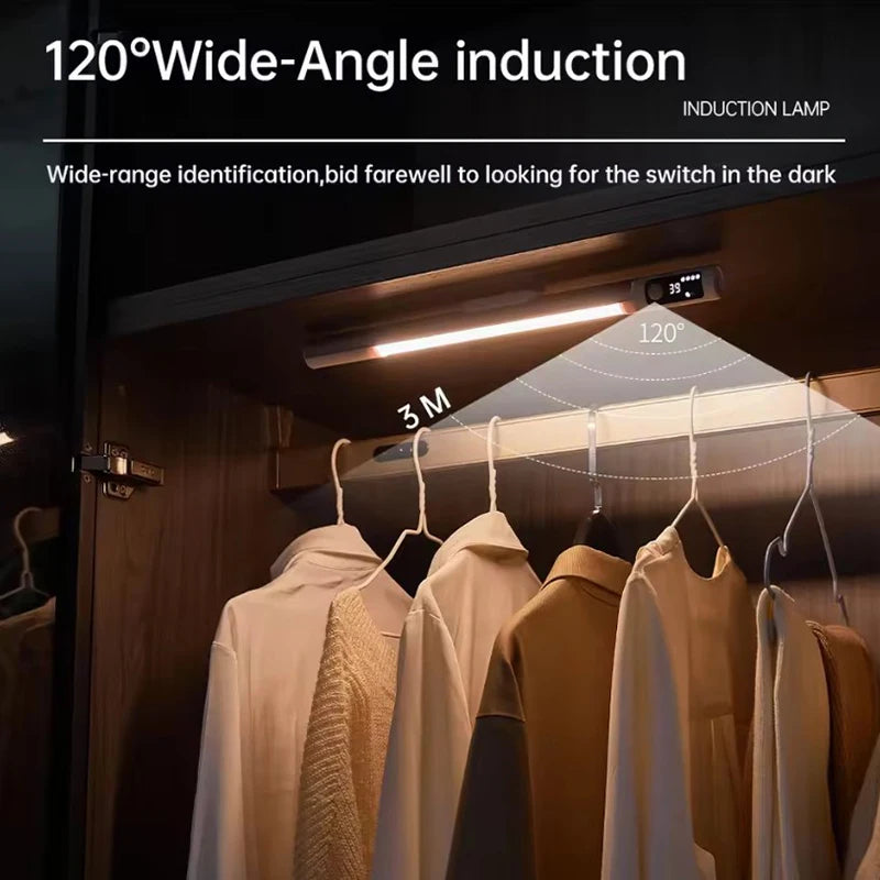 Motion Sensor Light LED Digital Display Night Light Desk Lamp USB Rechargeable Cabinet Lights For Kitchen Bedroom Wardrobe Light