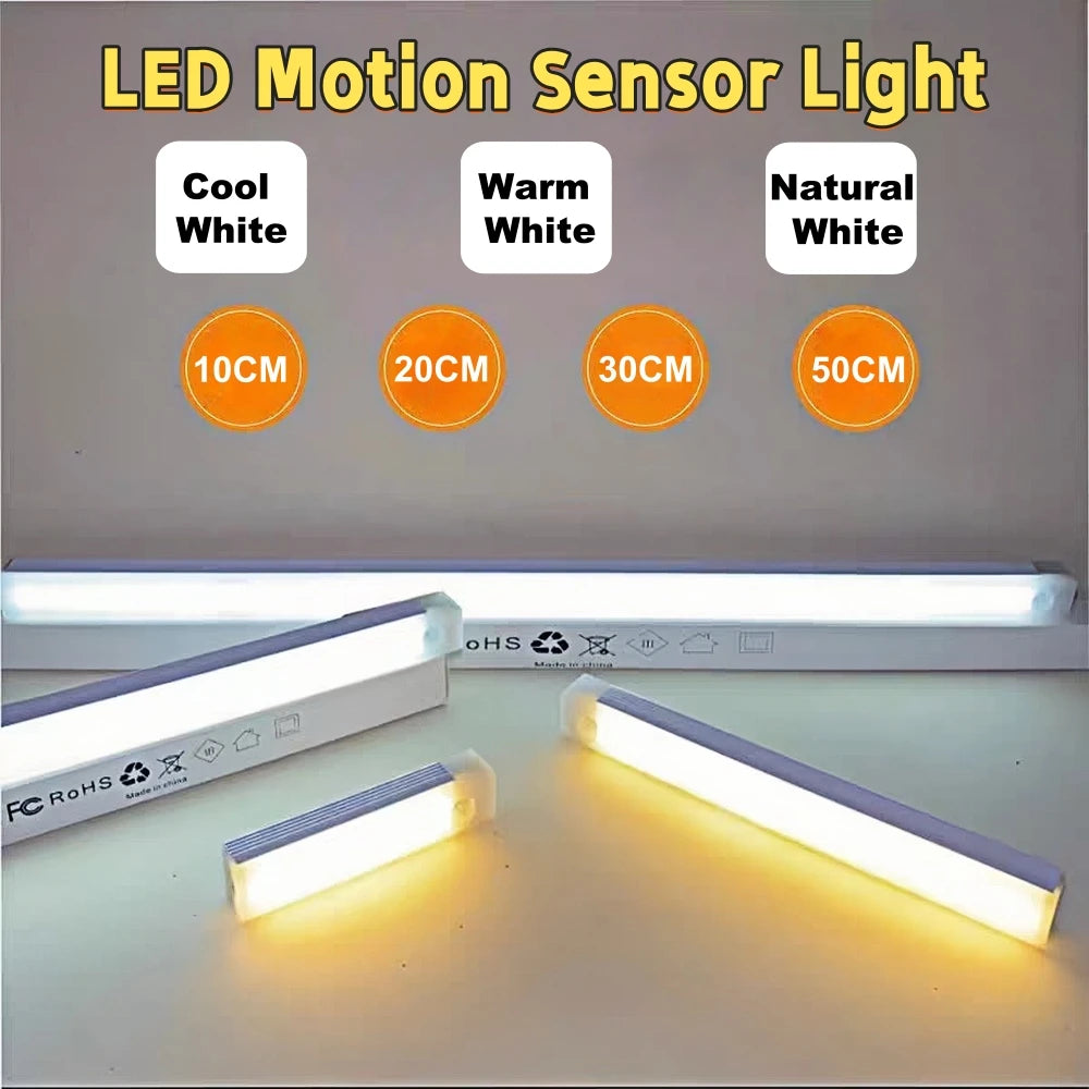 LED Motion Sensor Light USB Rechargeable Night Light Portable Cordless Magnetic Cabinet Lamp for Kitchen Room Bedside Staircase