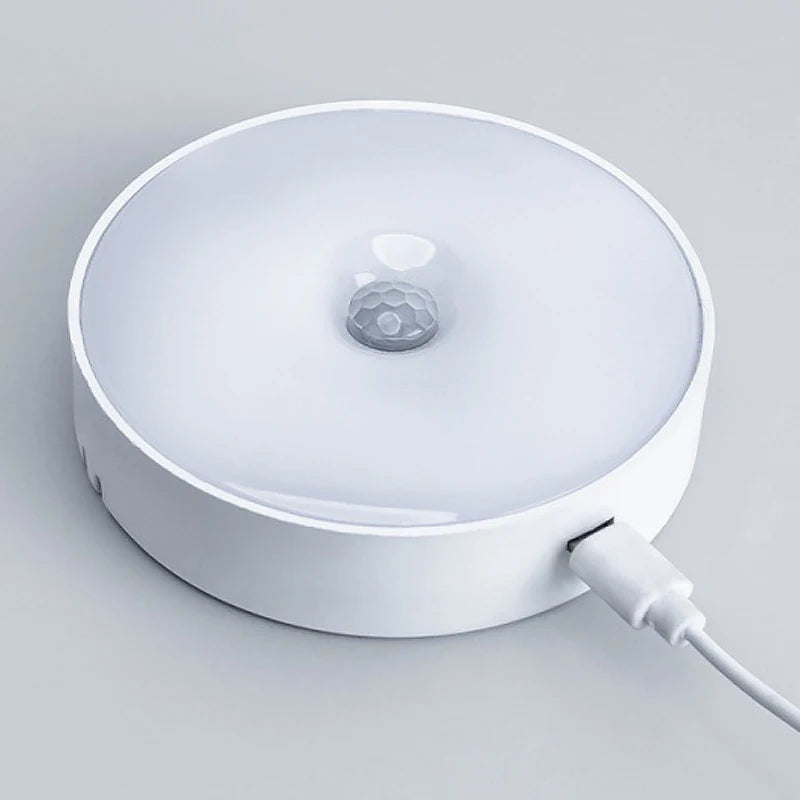 Motion Sensor Light Led USB NightLights Round Chargeable Lamp for Kids Bedroom Kitchen Stair Hallway Wardrobe Cupboard Lighting