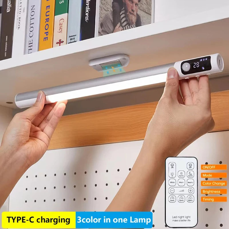 Motion Sensor Light LED Digital Display Night Light Desk Lamp USB Rechargeable Cabinet Lights For Kitchen Bedroom Wardrobe Light