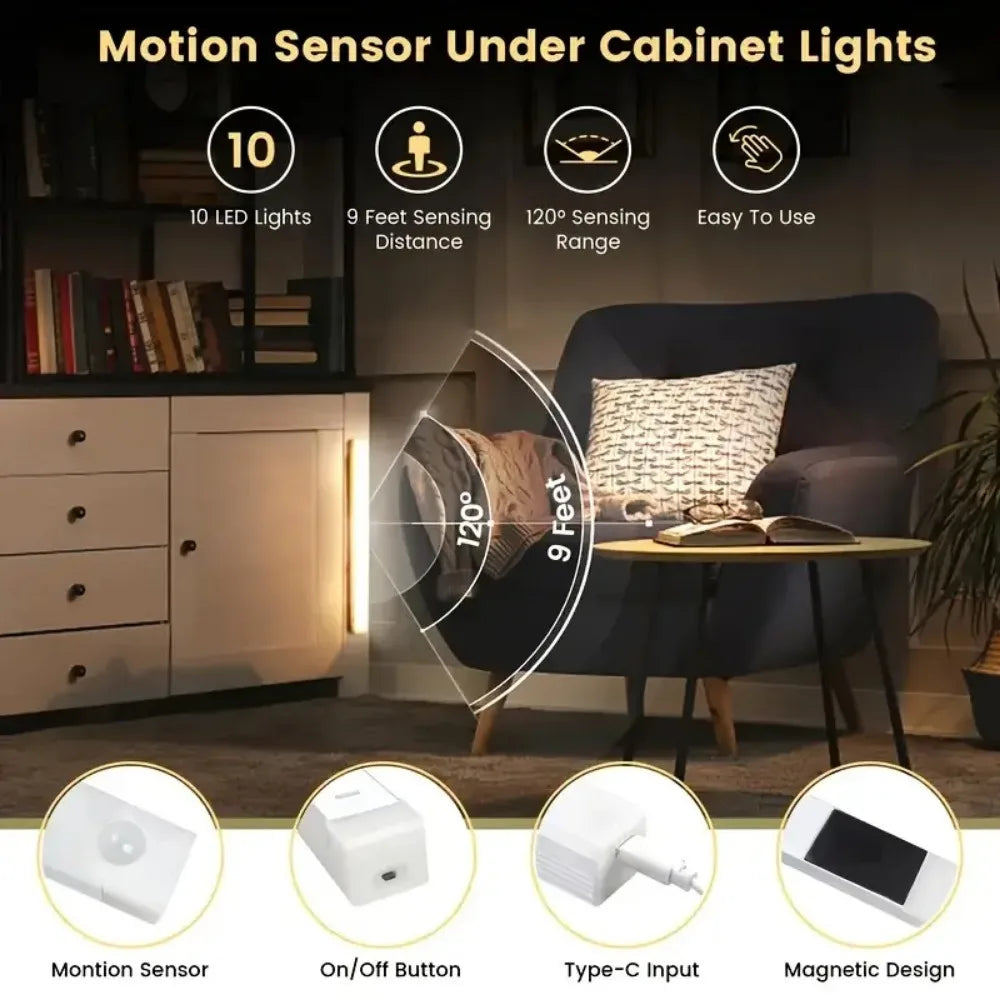 Motion Sensor Light Night LED Lamp USB Battery Wall For Home House Room Bedroom Kitchen Wireless Decor Indoor Bathroom