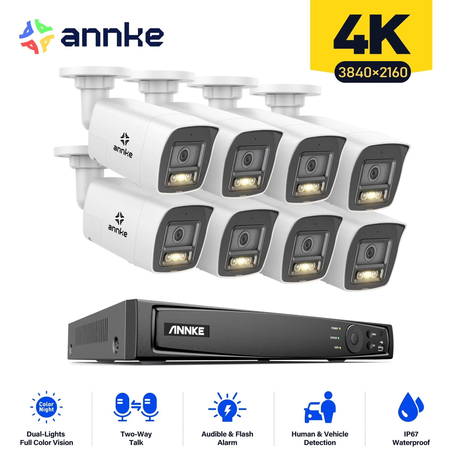 ANNKE 4K POE Video Surveillance System 8CH NVR With 8MP 12MP Security Cameras CCTV Kit Audio Recording Ip camera Two-way Audio