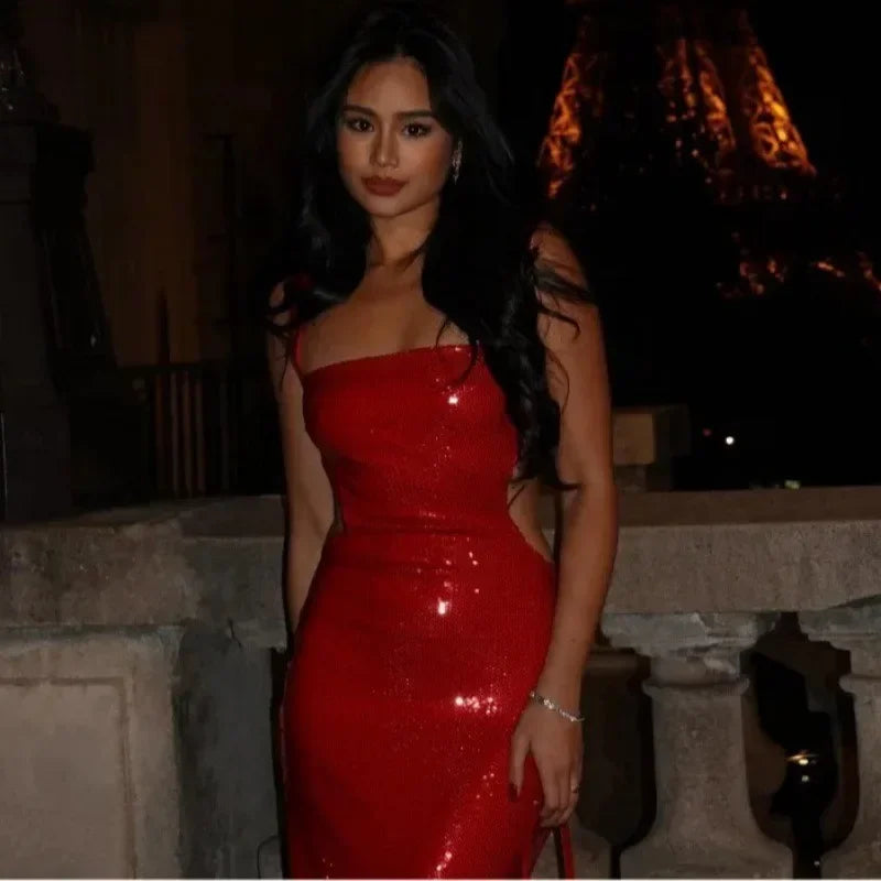 Women's Dresses Fashion Summer Suspender Backless Glitter Long Dress for Women