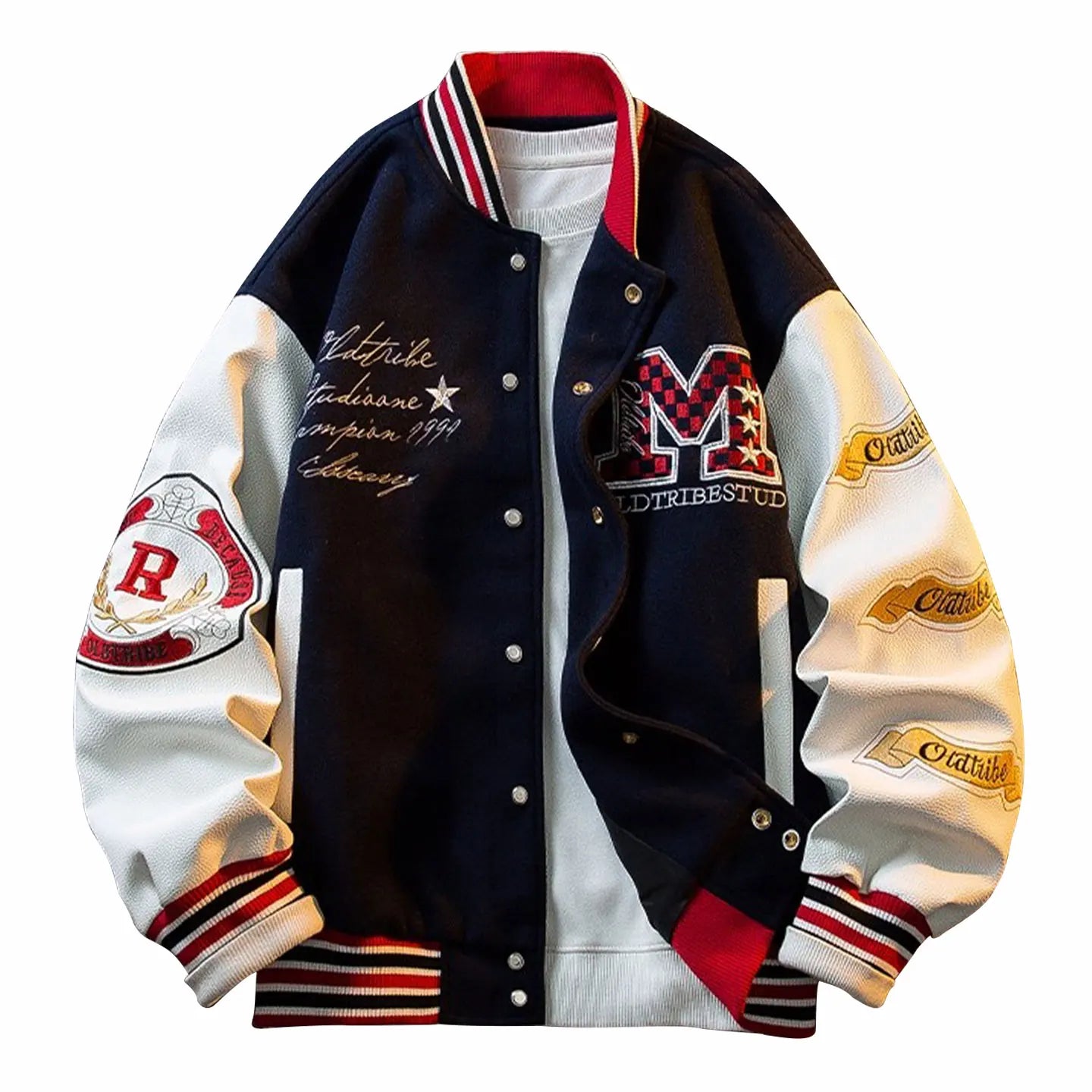 MUSONMU American Sle Embroidered Baseball Jaet Men's Loose Woolen Outerwear Casual Leather Coat for Autumn And Winter