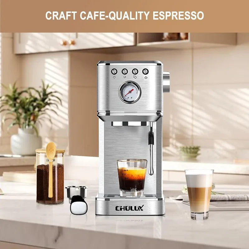 Kom-Pro Espresso Machine 20 Bar, Semi Automatic Stainless Steel Coffee Machine for Home Latte Cappuccino Espresso Maker
