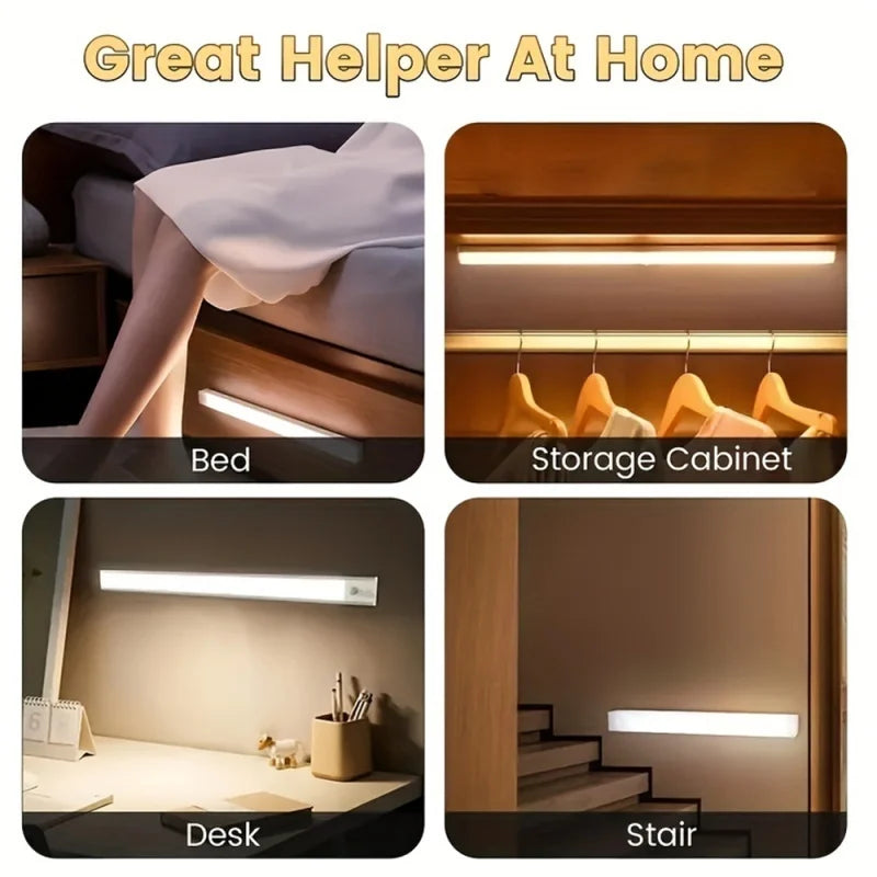Motion Sensor Lamp, Wireless LED Bar Light USB Type C Rechargeable Night Light for Kitchen Cabinet Bedroom Wardrobe Staircase