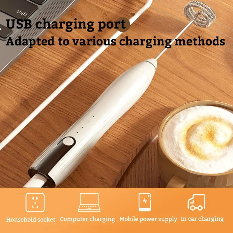 خلاط كهربائي لخفق الحليب قابل لإعادة الشحن عبر USB وصانع رغوة وخلاط قهوة وكريمة وكابتشينو وعصا رغوة يدوية وخفاقة بيض بثلاث سرعات