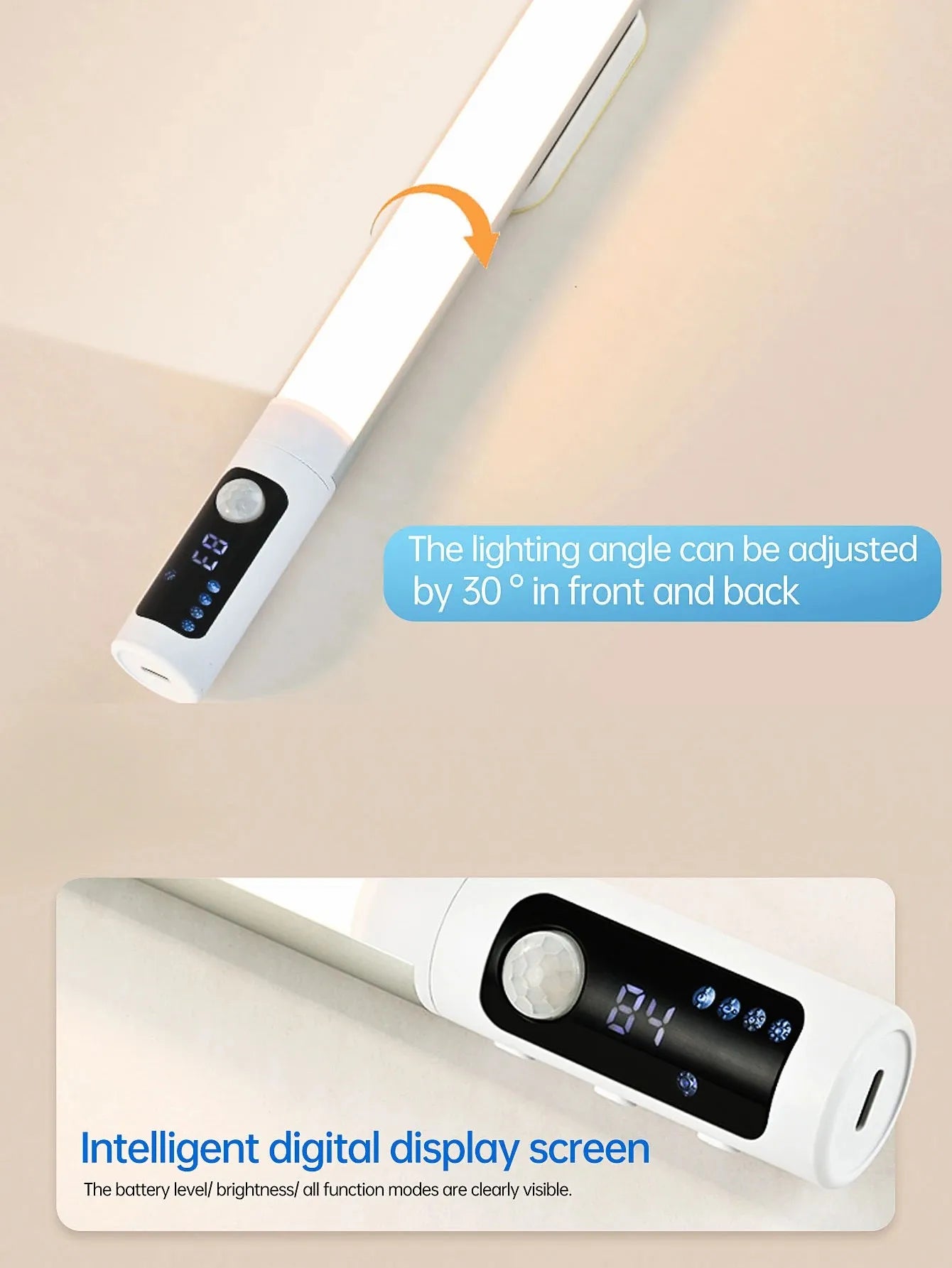 Motion Sensor Light LED Digital Display Night Light Desk Lamp USB Rechargeable Cabinet Lights For Kitchen Bedroom Wardrobe Light