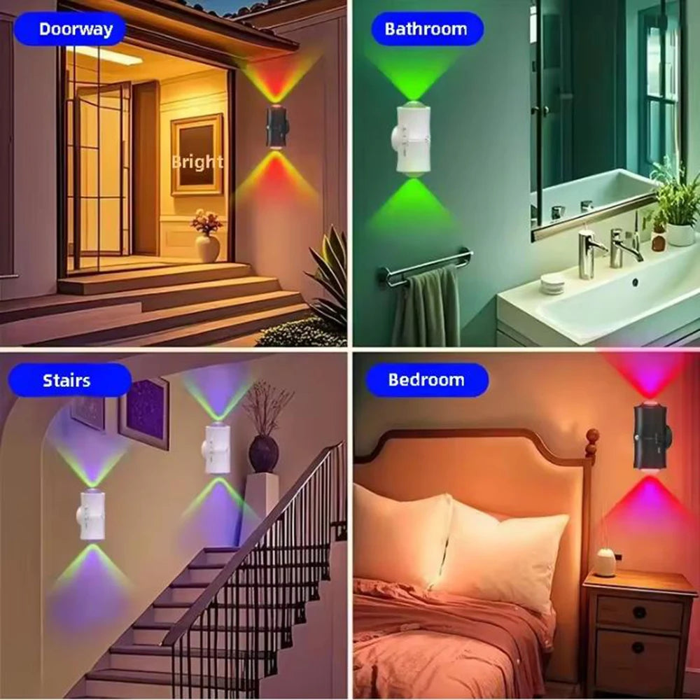 Motion Sensor LED RGB Night Light USB Charging Double Head Intelligent Human Induction 7Color Wall Lamp Suitable for Stair Aisle