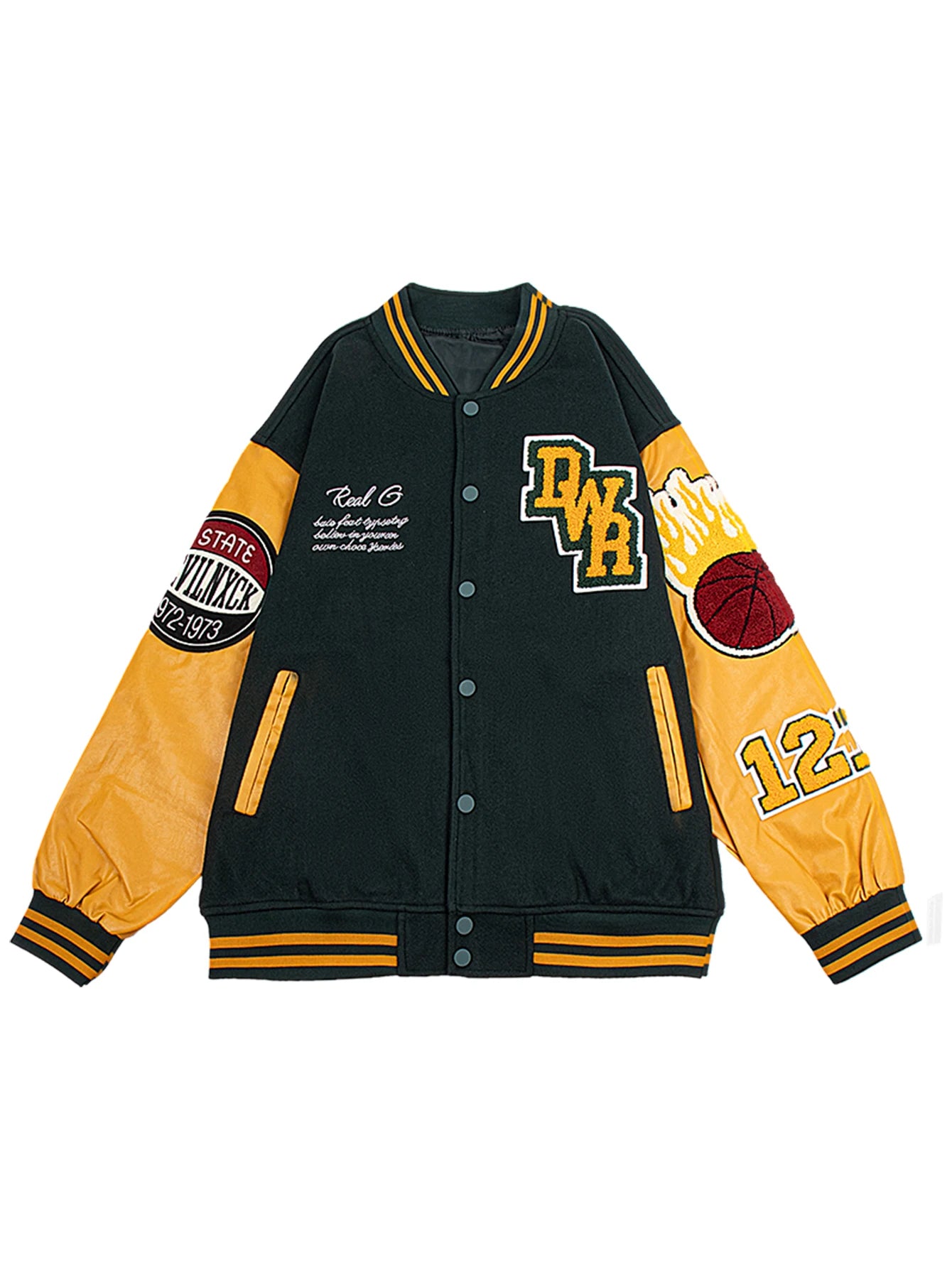 Men's Bomber Jacket Faux Leather Sleeves Varsity Coat Vintage Letterman Baseball Uniform Spring & Autumn Motorcycle  Streetwear