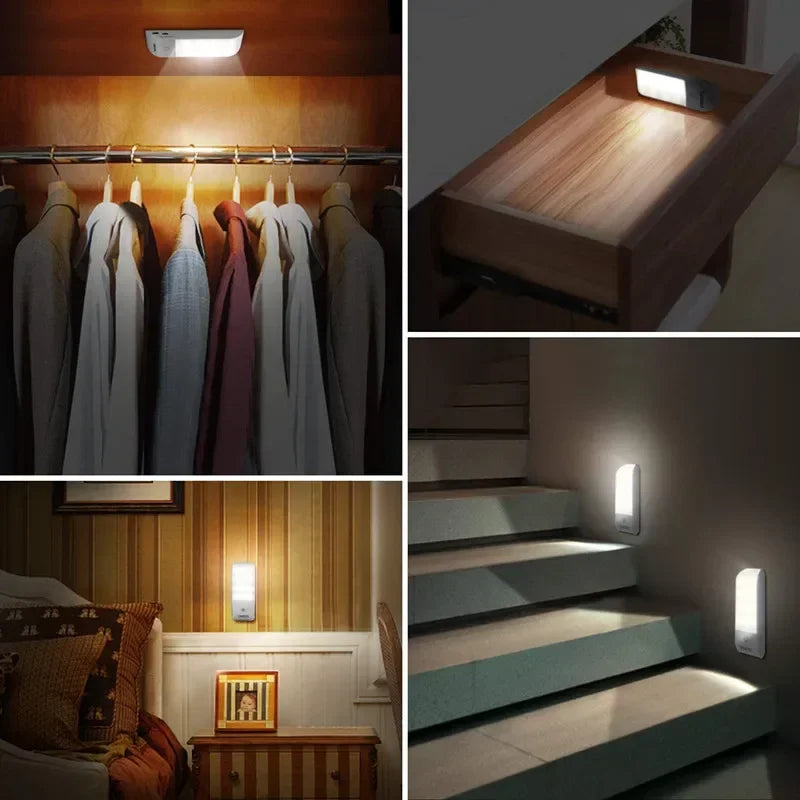 Motion Sensor LED Night Light USB Rechargeable Wall Light For Cabinet Closet Aisle Staircase Bedside Bedroom Night Lights
