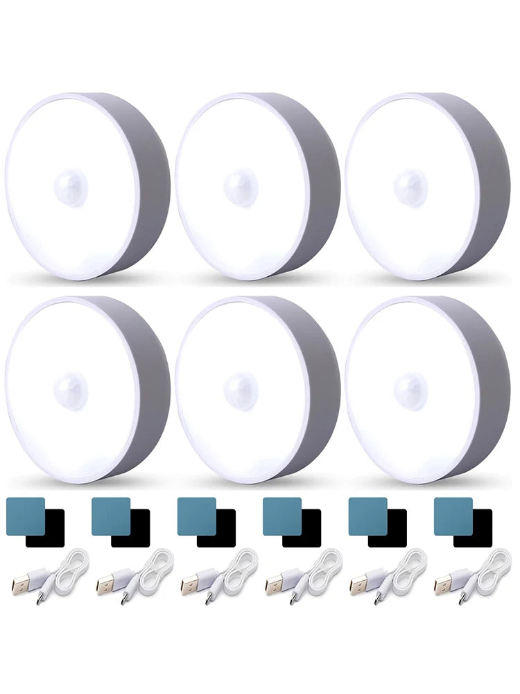 Motion Sensor LED Night Light USB Rechargeable Night Lamp Kitchen Cabinet Wardrobe Lamp Staircase Wireless LED Closet Light