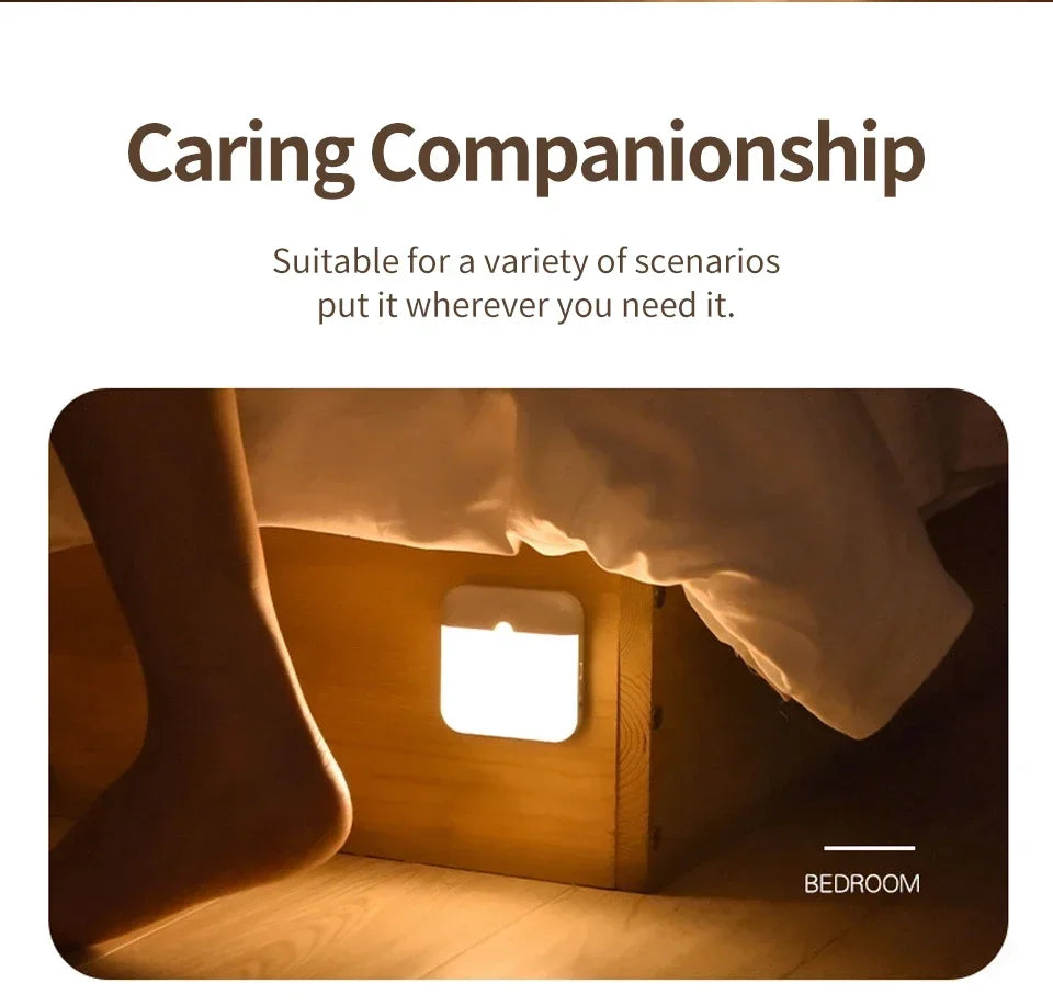 Motion Sensor Led Light Usb TYPE-C Charging Square Lamp For Stair Hallway Wardrobe Cupboard Kitchen Bedroom Lighting Night Light