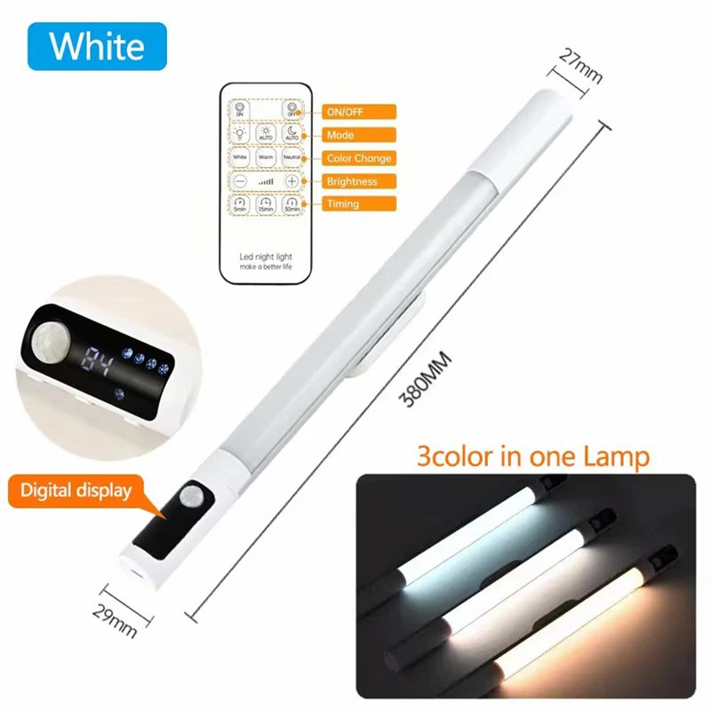 Motion Sensor Light LED Digital Display Night Light Desk Lamp USB Rechargeable Cabinet Lights For Kitchen Bedroom Wardrobe Light