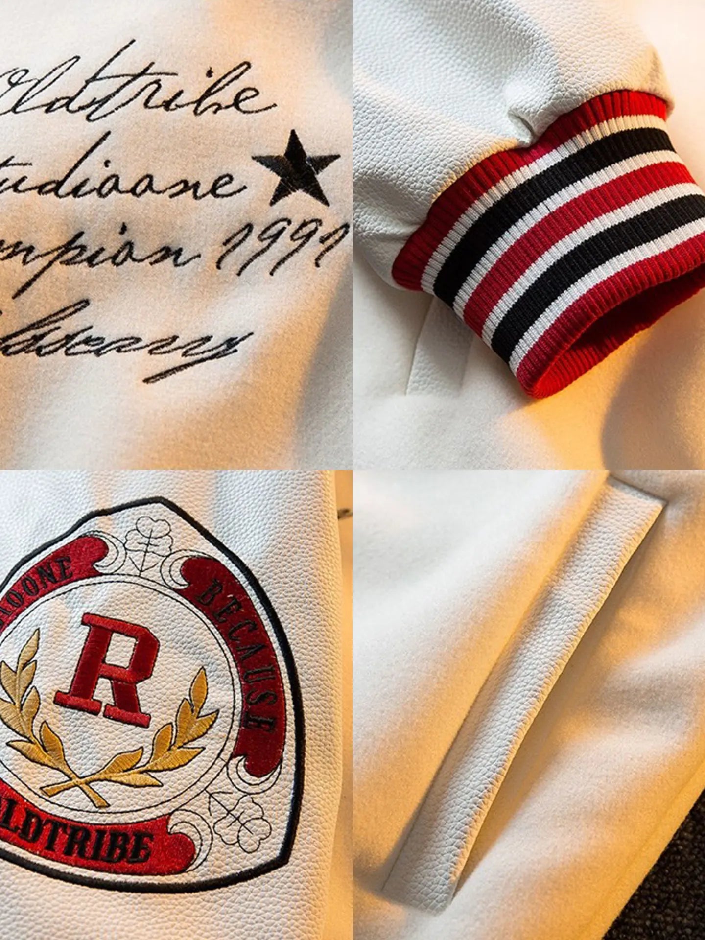 MUSONMU American Sle Embroidered Baseball Jaet Men's Loose Woolen Outerwear Casual Leather Coat for Autumn And Winter