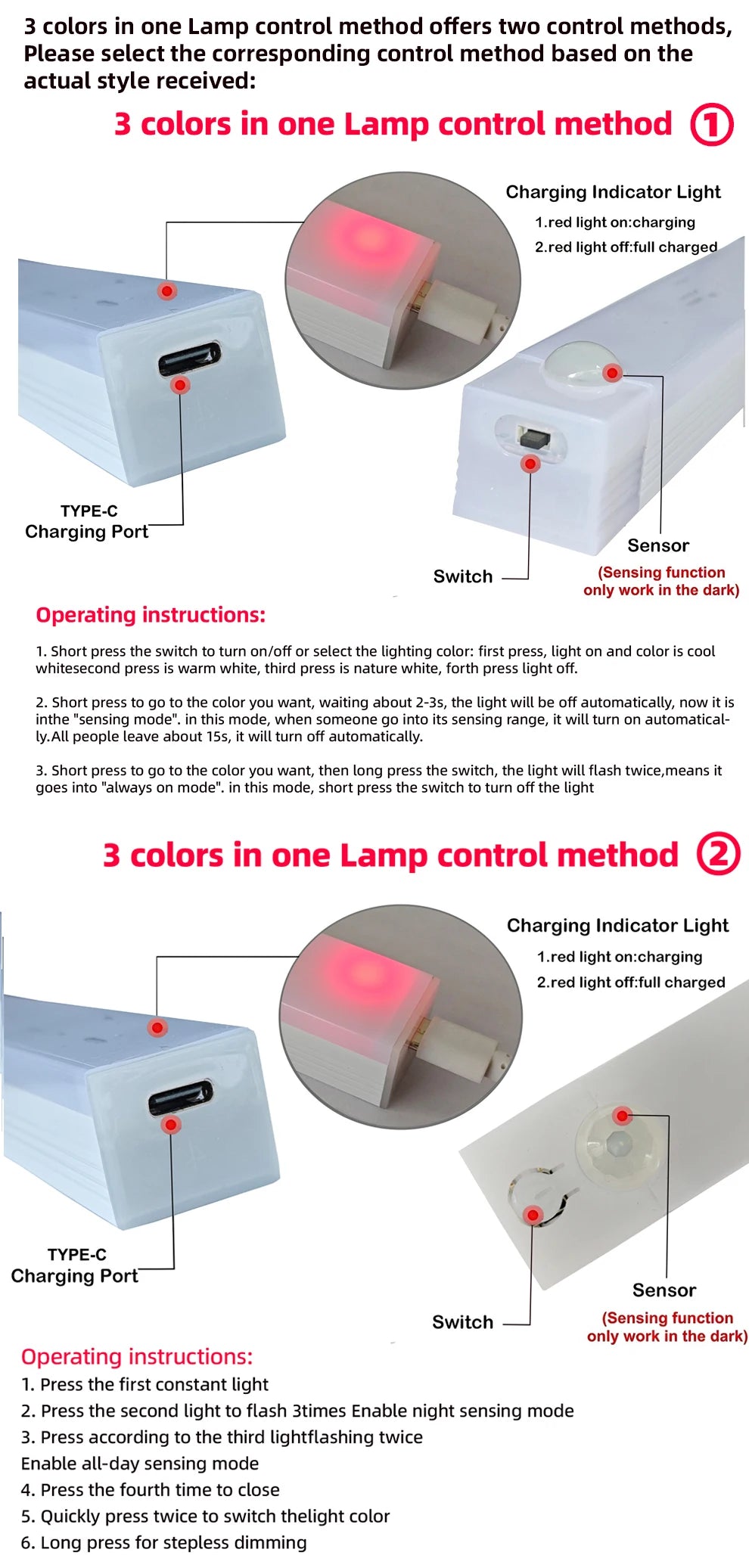 Motion Sensor Lamp Night Light Wireless LED USB Type C Rechargeable Lamp for Kitchen Cabinet Bedroom Wardrobe Staircase Lighting