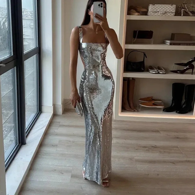 Women's Dresses Fashion Summer Suspender Backless Glitter Long Dress for Women
