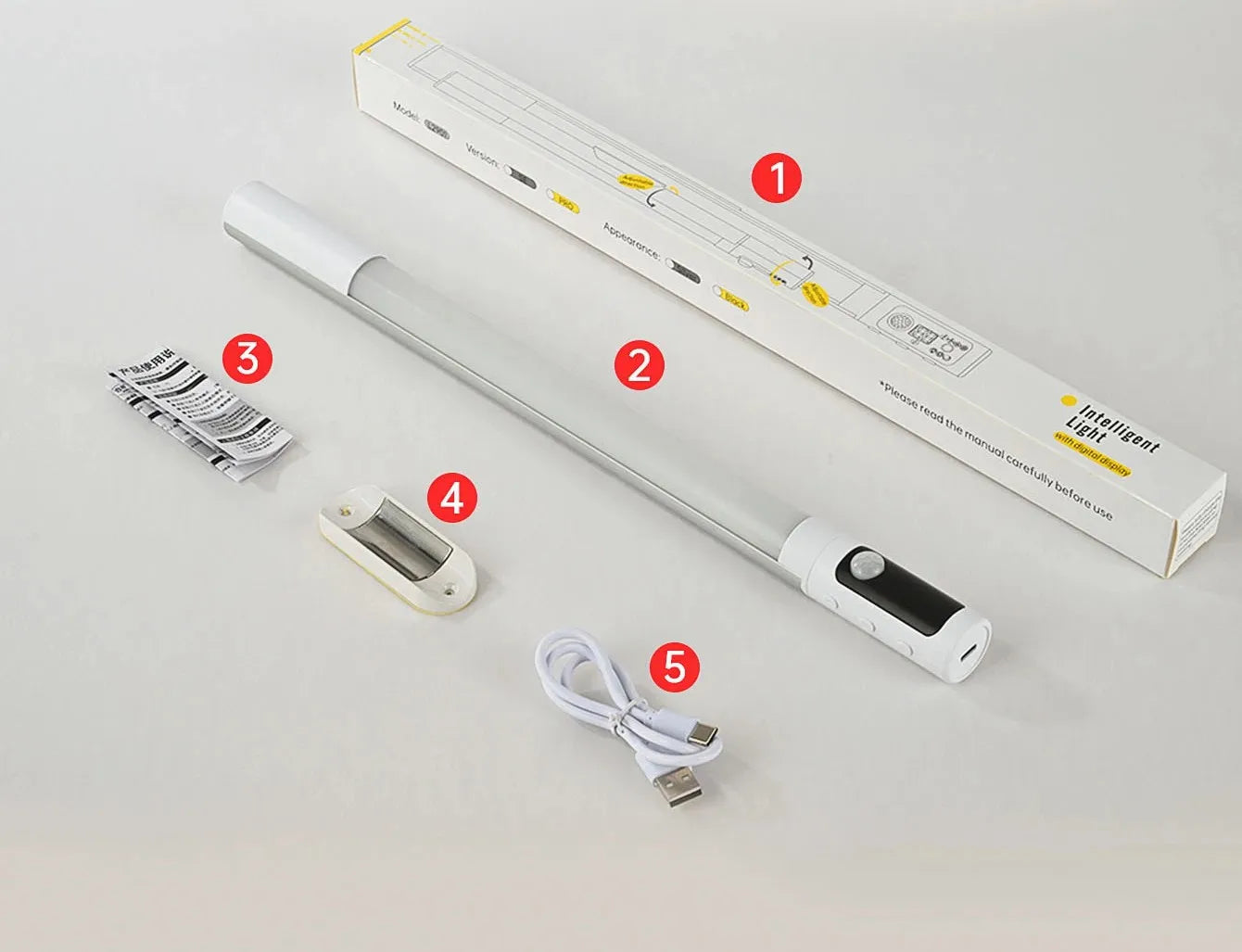 Motion Sensor Light LED Digital Display Night Light Desk Lamp USB Rechargeable Cabinet Lights For Kitchen Bedroom Wardrobe Light