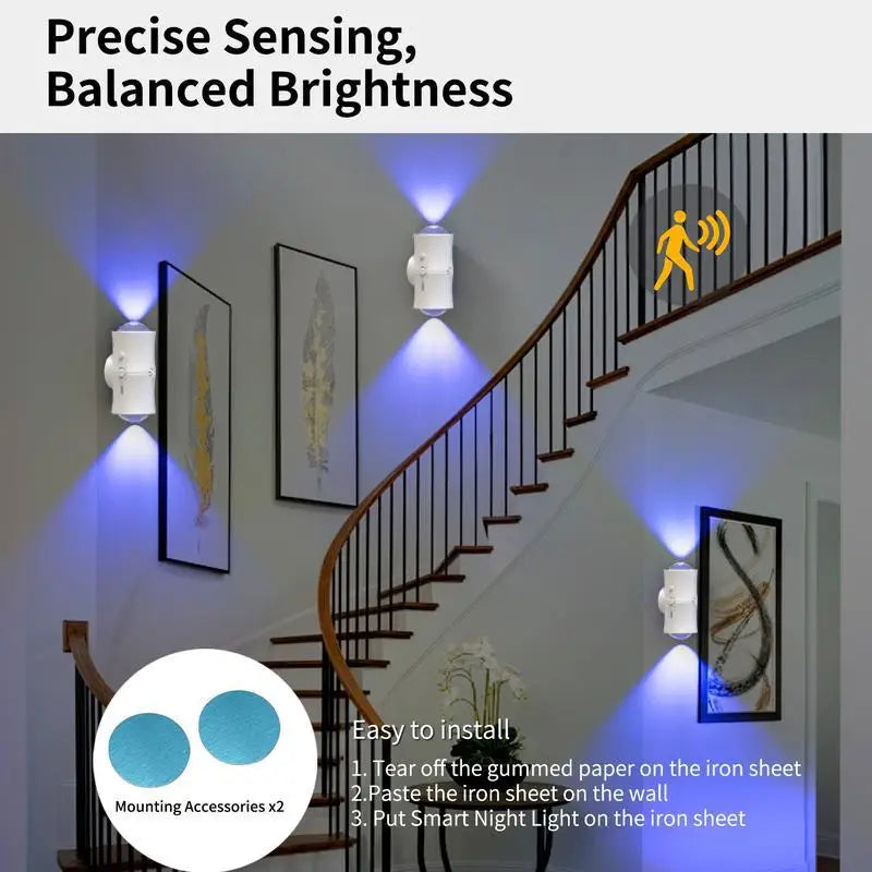 Motion Sensor LED RGB Night Light USB Charging Double Head Intelligent Human Induction 7Color Wall Lamp Suitable for Stair Aisle