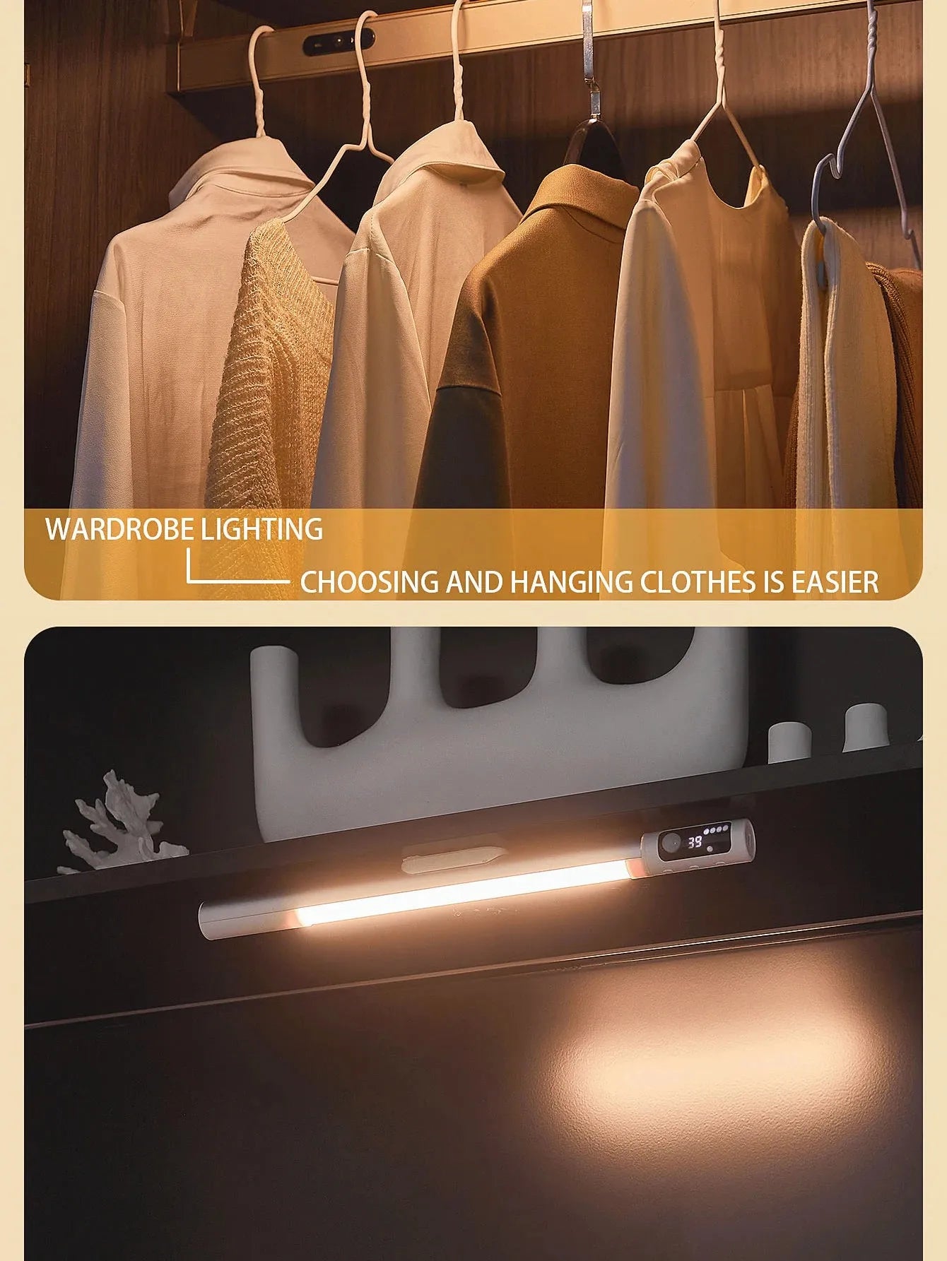 Motion Sensor Light LED Digital Display Night Light Desk Lamp USB Rechargeable Cabinet Lights For Kitchen Bedroom Wardrobe Light