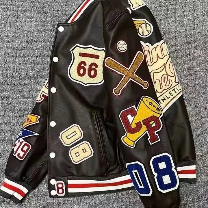 Hip-hop embroidery contrasting color stitching baseball uniform autumn and winter motorcycle loose heavy industry couple jacket
