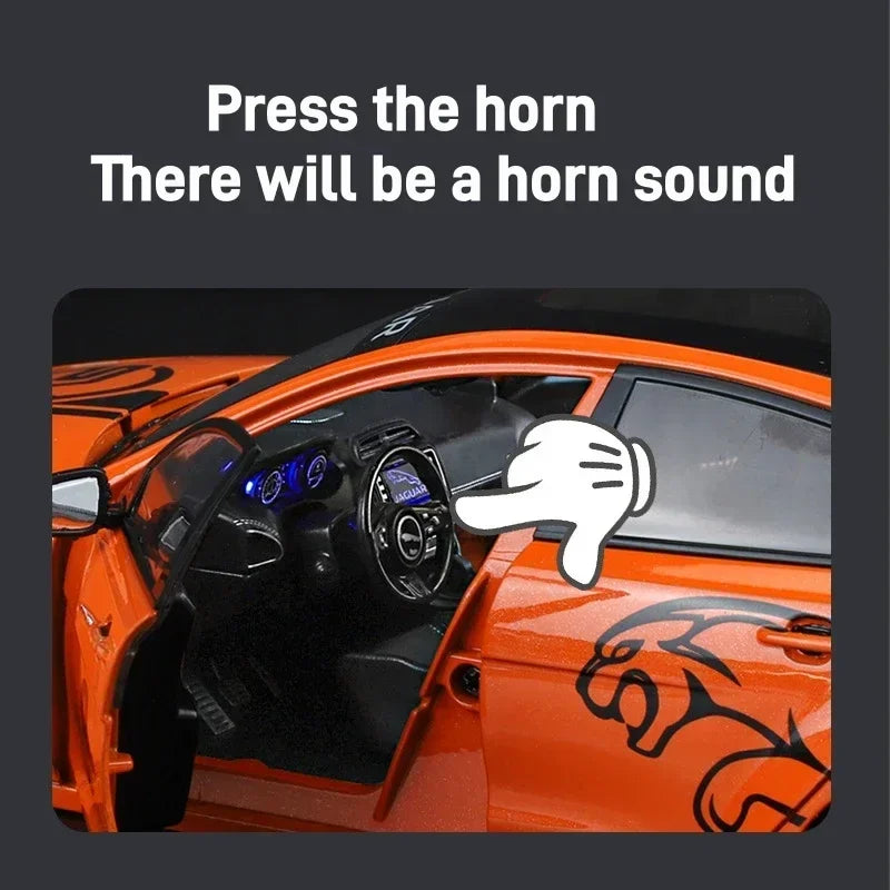 1:18 Scale Jaguar XE SV PROJECT 8 Alloy Vehicles Model Diecast Metal Sound＆Light Collectible Childrens Birthday Toy Gifts