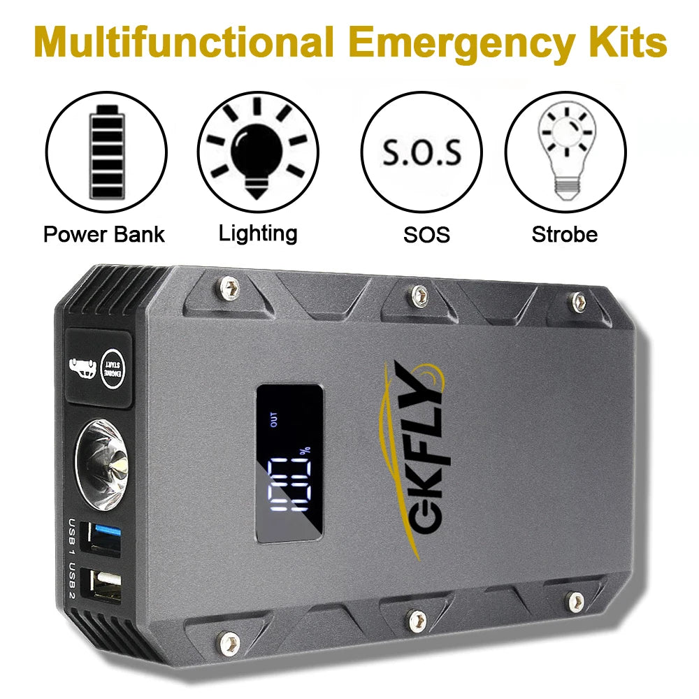 جهاز تشغيل السيارة GKFLY 3000A، جهاز تشغيل 12 فولت، بنك طاقة، شاحن معزز لبطارية السيارة، مناسب لسيارات البنزين والديزل