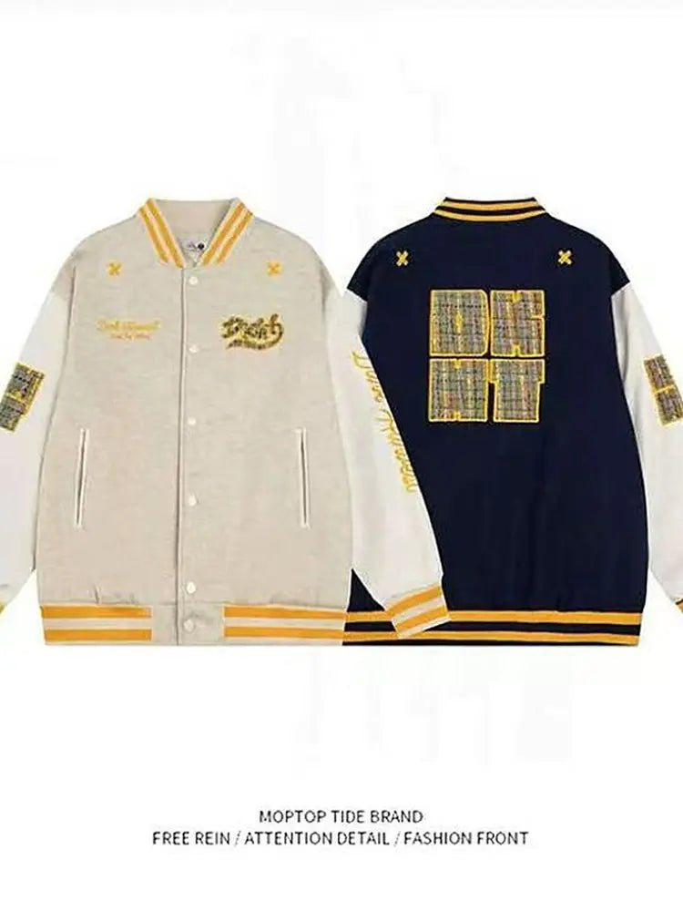 American Sle Baseball Jaet Men's Loose Fit Contrast Color Embroidery Lettering Retro Couple Match Outerwear Coat