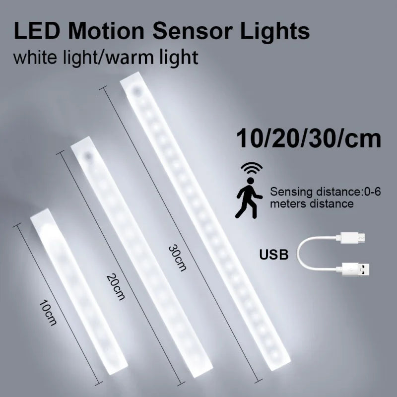 Motion Sensor Lamp, Wireless LED Bar Light USB Type C Rechargeable Night Light for Kitchen Cabinet Bedroom Wardrobe Staircase