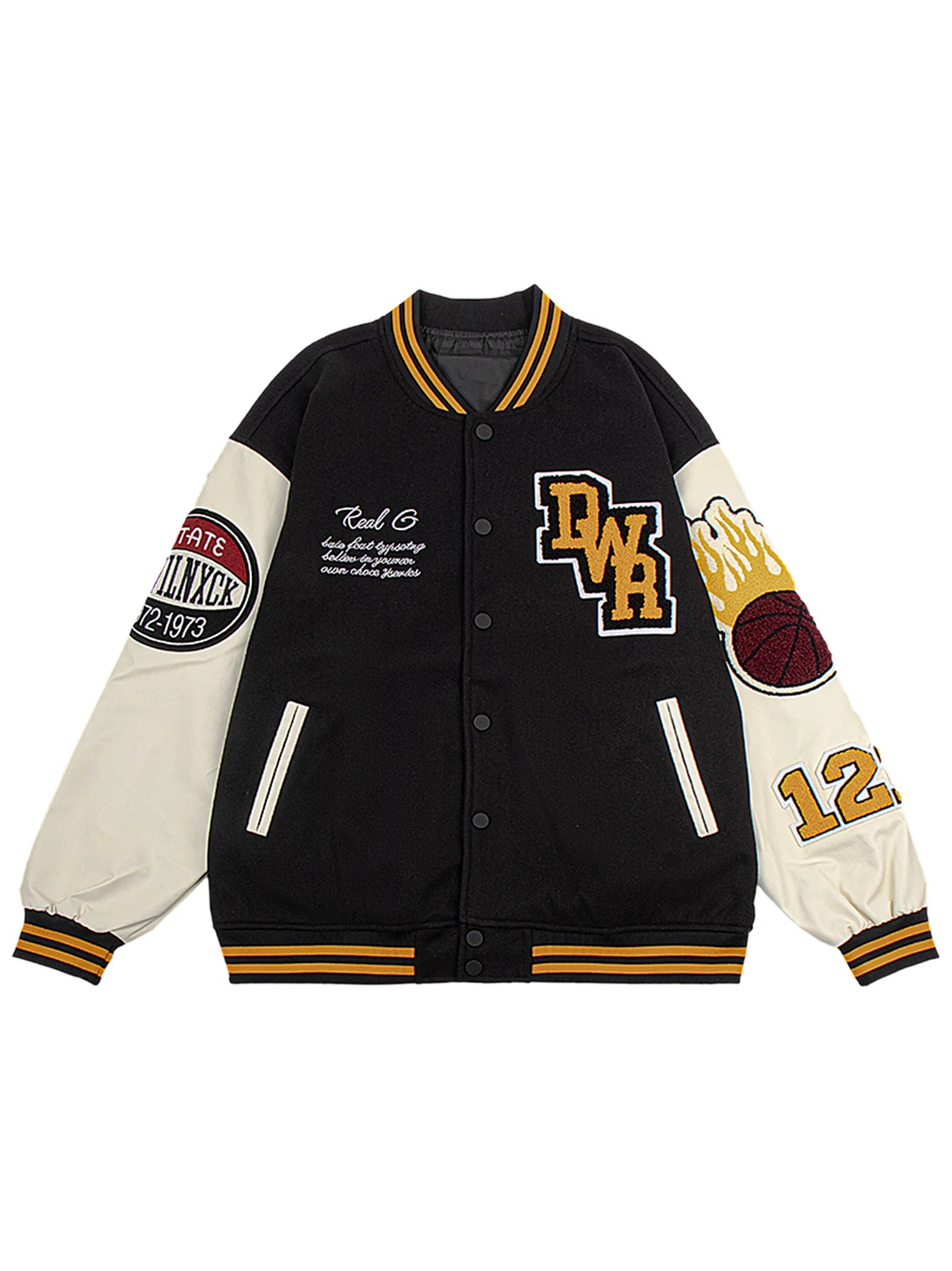 Men's Bomber Jacket Faux Leather Sleeves Varsity Coat Vintage Letterman Baseball Uniform Spring & Autumn Motorcycle  Streetwear