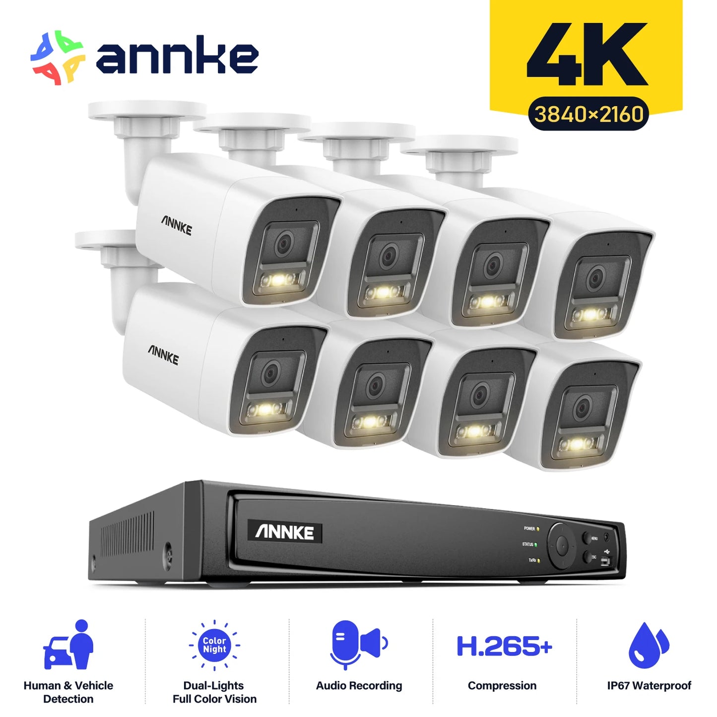 ANNKE 4K POE Video Surveillance System 8CH NVR With 8MP 12MP Security Cameras CCTV Kit Audio Recording Ip camera Two-way Audio