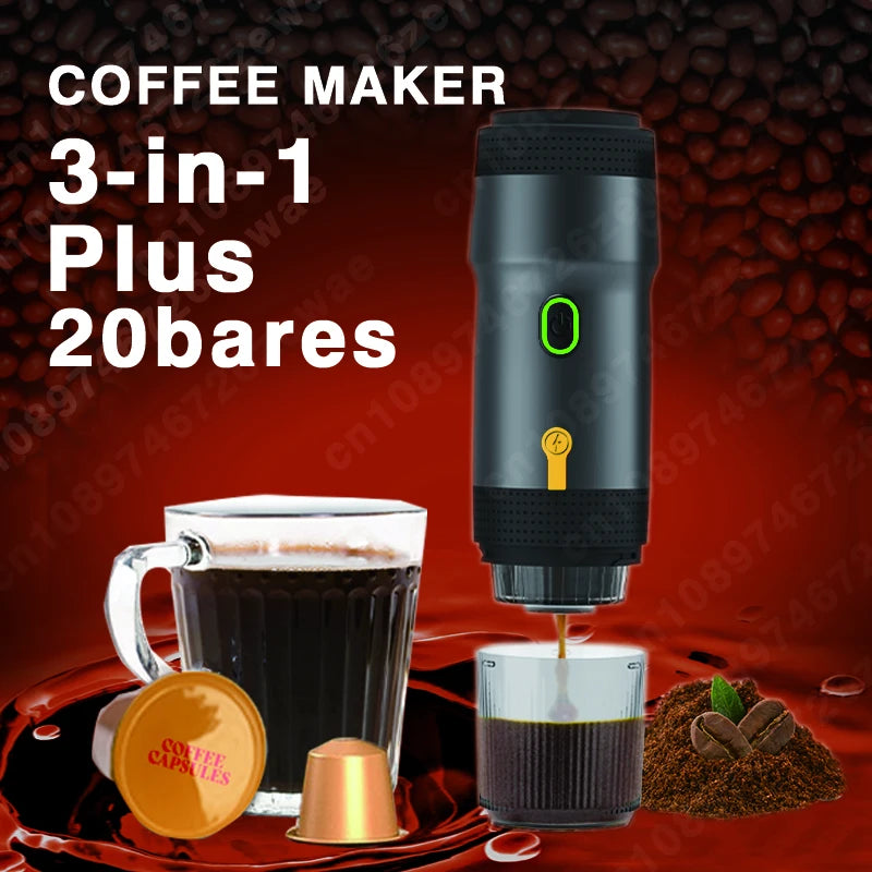2025 New 3-in-1 Portable Espresso Machine-20Bar Electric Grinder&Capsule Brewer,USB-C Fast Charge for Travel/Camping/Office