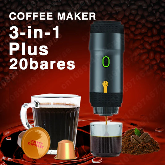 2025 New 3-in-1 Portable Espresso Machine-20Bar Electric Grinder&Capsule Brewer,USB-C Fast Charge for Travel/Camping/Office